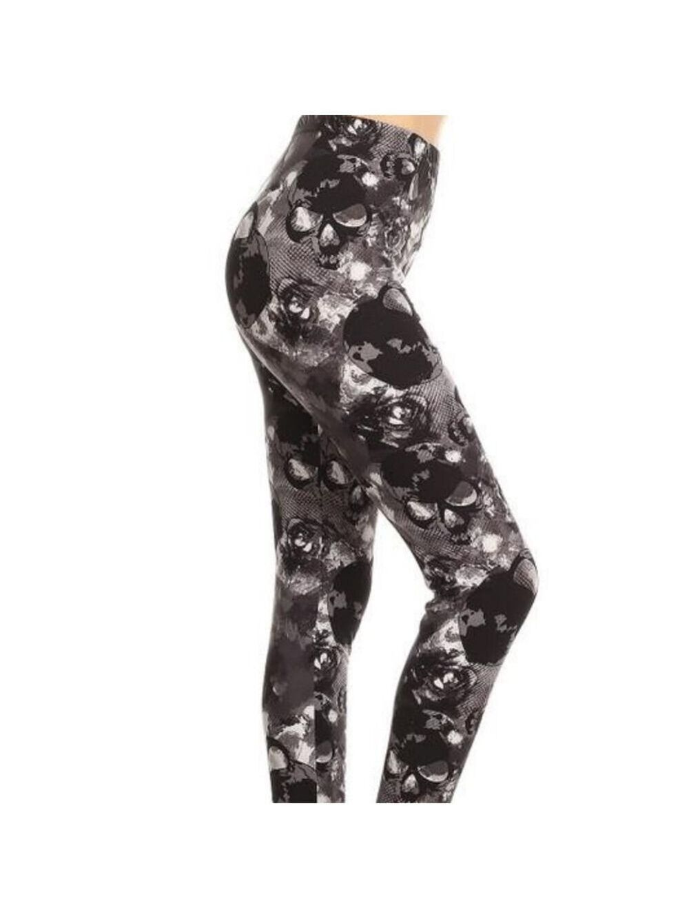 LEGGINGS DEPOT Black & Gray Skull Print Full Length Leggings Size 18 NWT